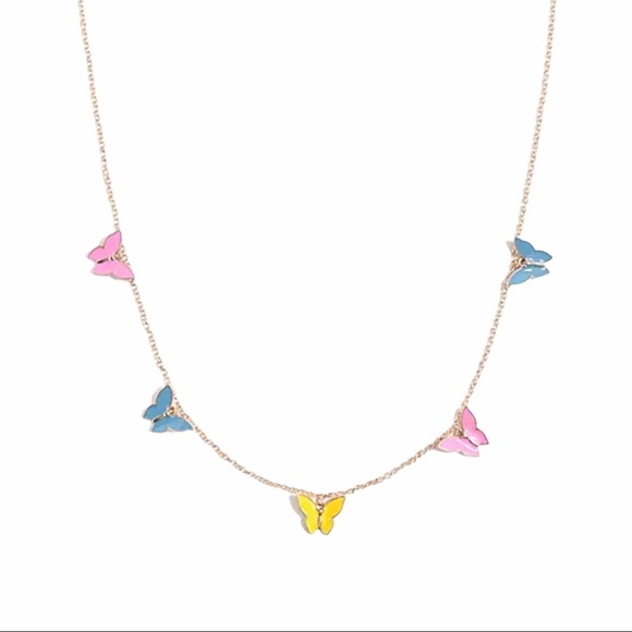 J. CREW Butterfly Necklace Pastel Pink Blue Yellow - Picture 2 of 2
